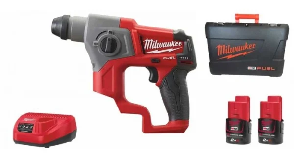 Milwaukee M12 CH-202C Marteau Perforateur SDS-plus à Batteries 12V Li-Ion Set (2x Batterie 2,0Ah) Dans Coffret – Moteur Sans Charbon – 1,1J – 4933441997 Paiement sécurisé 1