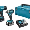 Makita – Set D’outils – Perceuse Visseuse à Percussion 18V Li-Ion (DHP453) + Visseuse à Chocs (DTD152) + 2 Batteries 5.0Ah Dans Makpac magasin 14