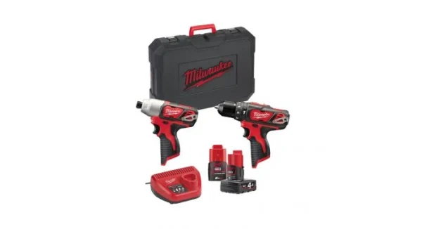 jusqu'à Milwaukee M12 BPP2B-421C PowerPack (M12 BPD + M12 BID + 1 X 2,0 & 1x 4,0 Ah + Chargeur + Mallette De Transport) – 12V – 4933443497 1