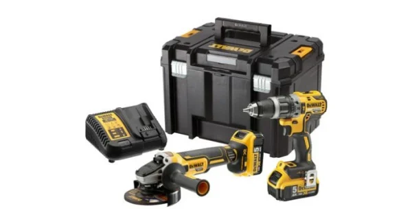 mode pas cher DeWalt DCK2080P2T – Set Li-Ion 18V – Perceuse Visseuse à Percussion (DCD796) & Meuleuse D’angle (2x Batterie 5.0Ah) Dans TSTAK – Moteur Brushless 1