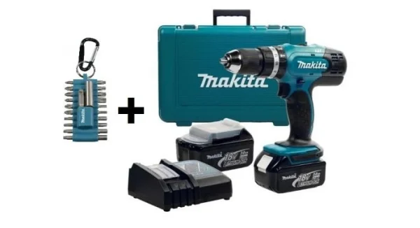 Top ventes Perceuse Visseuse à Percussion Sans-fil Makita DHP453RFE – 18 V Li-ion – 2 Batteries 3,0 Ah – Coffret – Incl. 22 Accessoires 1